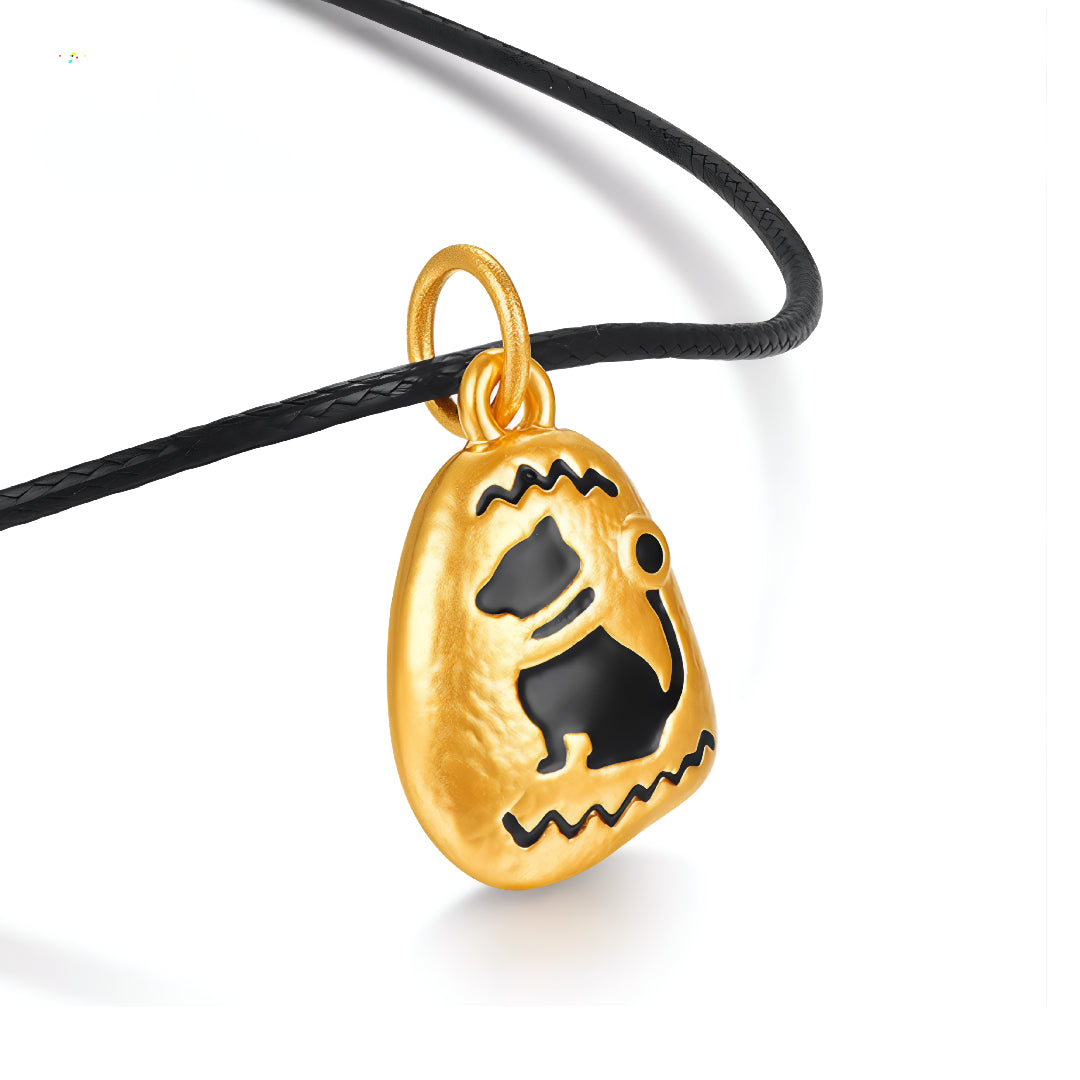 24K Real Gold Ancient Egyptian Cat and Eye of Horus Enamel 5D Gold Pendant