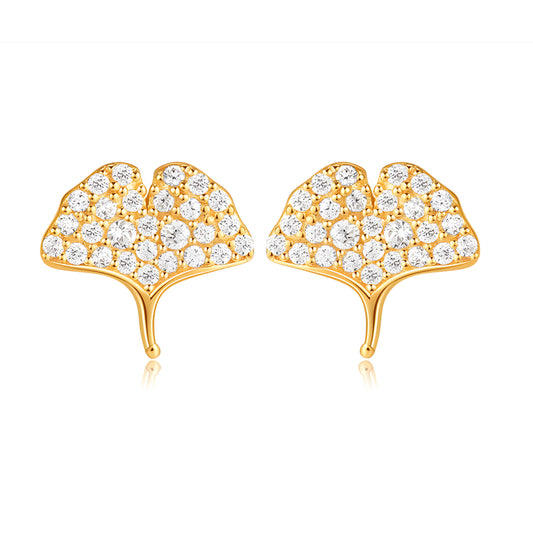 28k Pure Gold Ginkgo biloba Leaf Stud Earrings - Gypsophila Co.