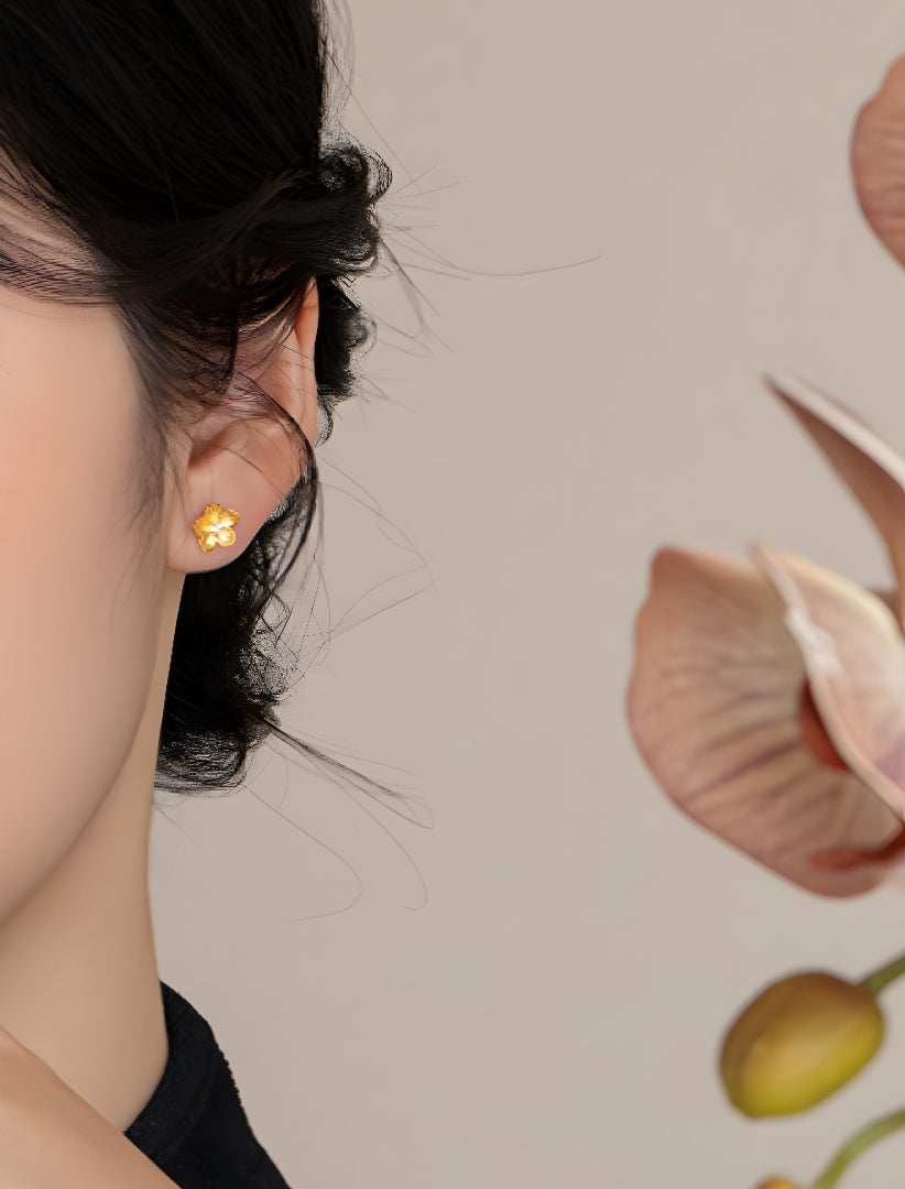 24k Pure Gold Cherry Blossom Flower Stud Earrings - Gypsophila Co.