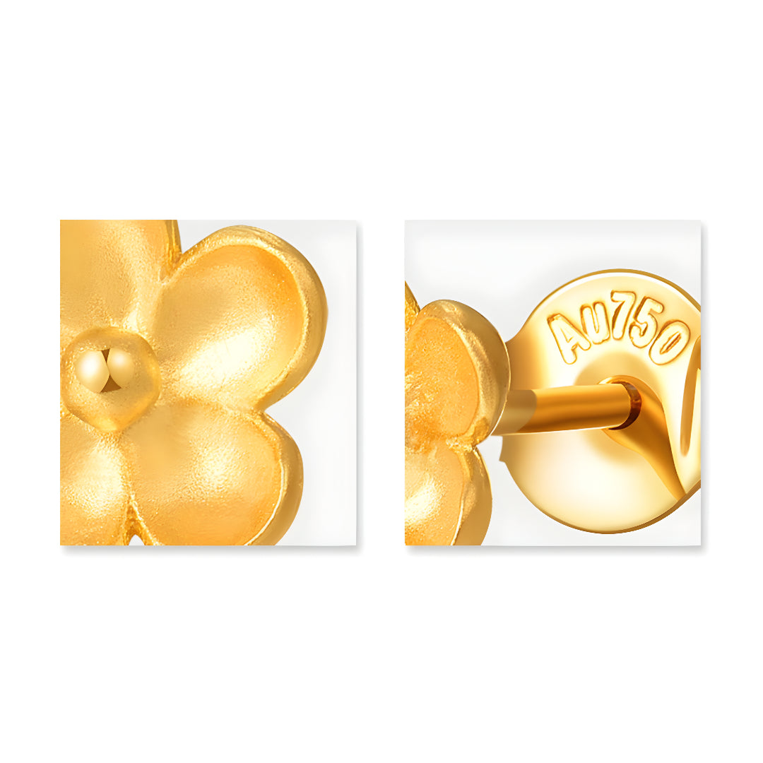 18k Pure Gold Double Stacking Flower Stud Earrings - Gypsophila Co.