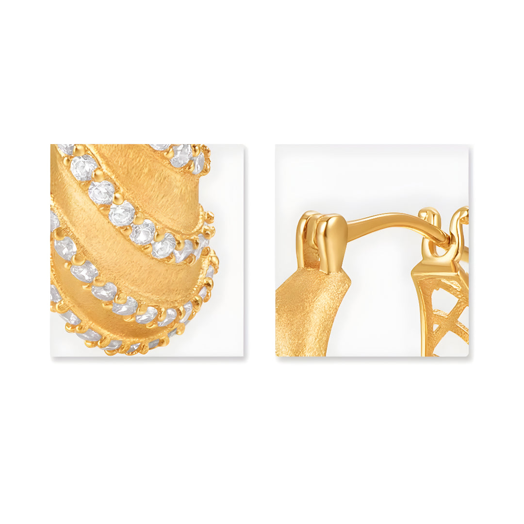 18k Real Gold Inlaid Rotating Twist Zircon Hoop Earrings