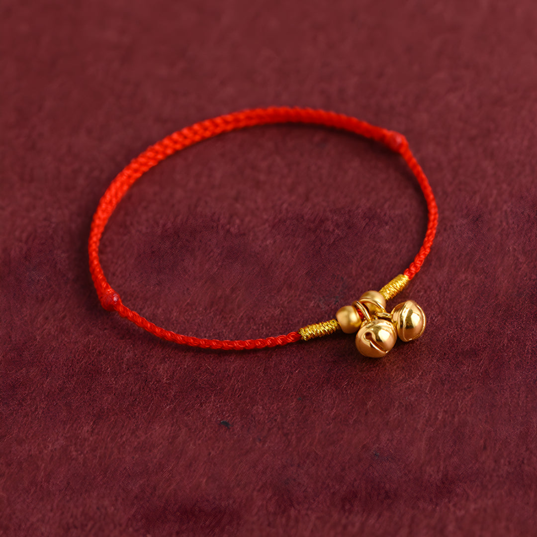 24k Pure Gold 999 Gold Beads Bell Red Rope Braided Bracelet Men and Women Couple Good Luck Bracelet