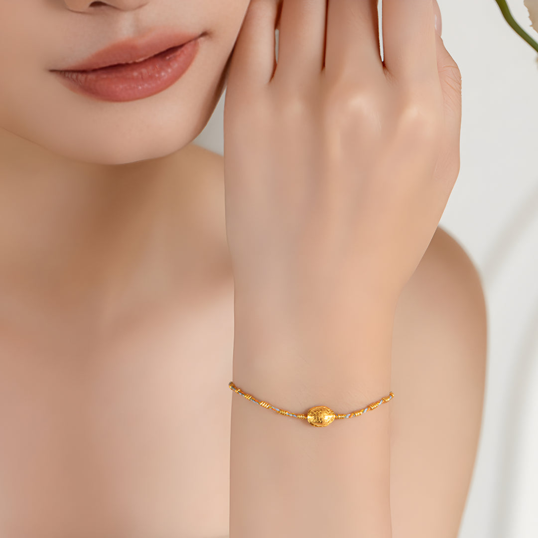 24k pure gold Turtle's shell Lucky Wealth Charm with Braided Rope Bracelet - Gypsophila Co.
