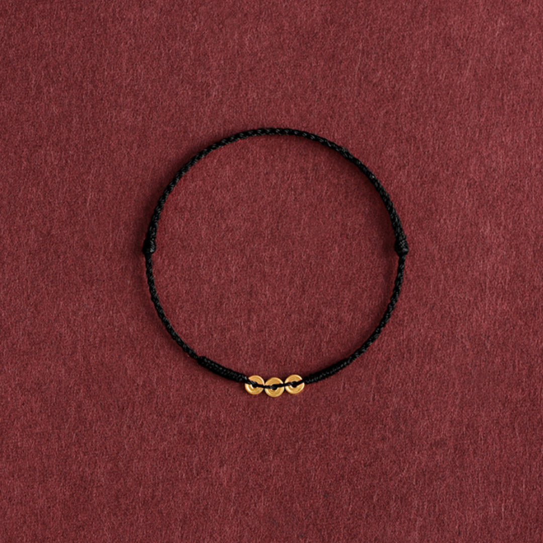 24k Solid 999 Gold Coins Charm Red Rope Bracelet for Men and Women Blessing and Safe Braided Bracelet