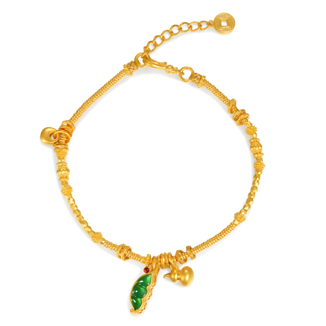 24k Pure Gold Jade Green Pea Lucky Gourd Charm Bracelet - Gypsophila Co.