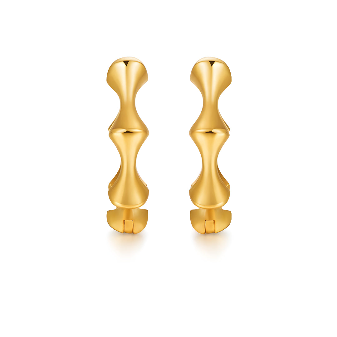 18K Real Gold Bamboo Hoop Earrings