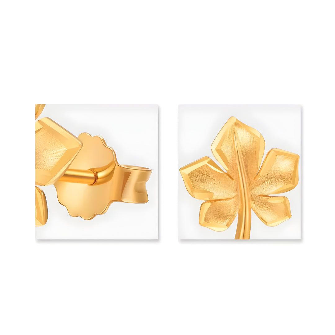 18K Gold Maple Leaf sparkle Stud Earrings