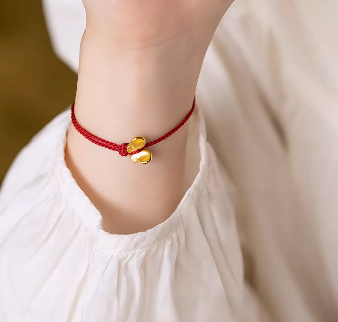 24k Pure 999 Gold Lucky Butterfly Charm with Red Rope Bracelet
