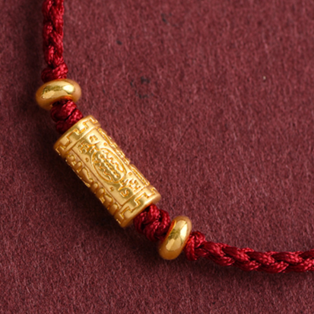 24k Pure Gold 999 Gold Beads Red Rope Braided Bracelet Men and Women Couple Good Luck Bracelet