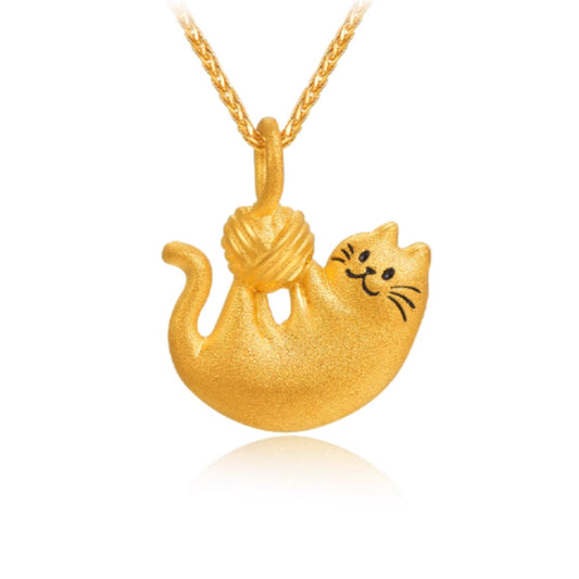 24K Pure Gold Wool Ball cute pet kitten cat playing fun and funny Pendant