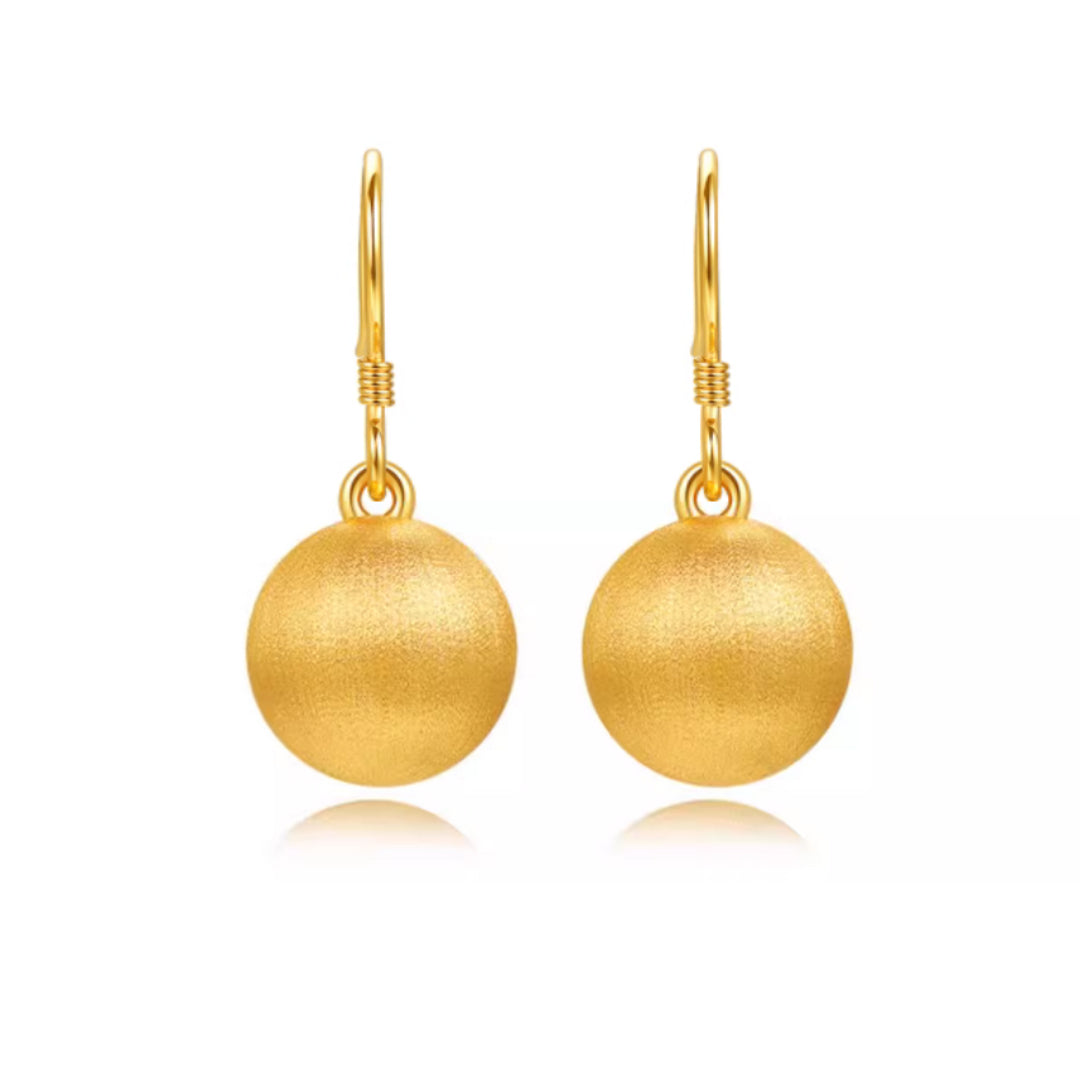 24K Real Gold earrings 5D Hard Gold brushed gold Ball Hoop Earrings
