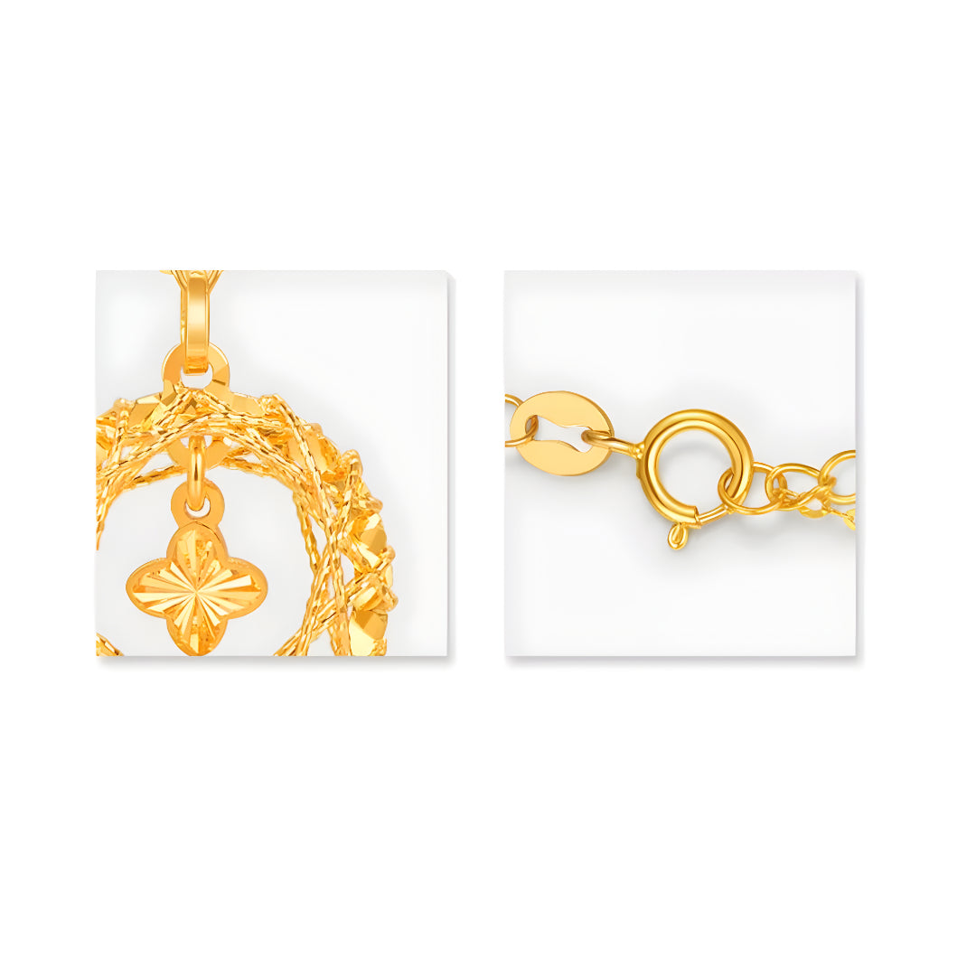 18K Real Gold Dream Catcher Four-Leaf Clover Necklace Clavicle Chain with Pendant