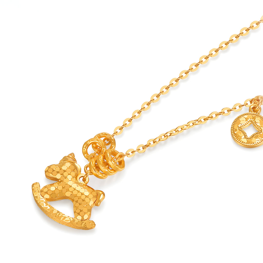 24K Pure Gold 5G Gold Pendant Trojan Rocking Horse with Necklace Bring Wealth - Gypsophila Co.