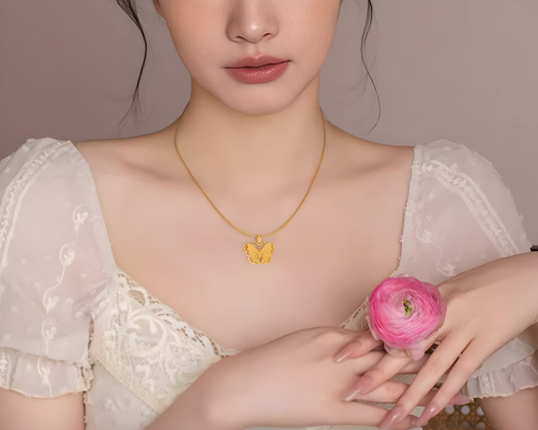 24K Gold 999 Pure Gold Filigree Butterfly Pendant - Gypsophila Co.