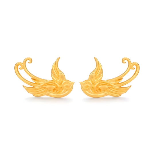 24K Pure Gold Swallow Bird Stud Earrings