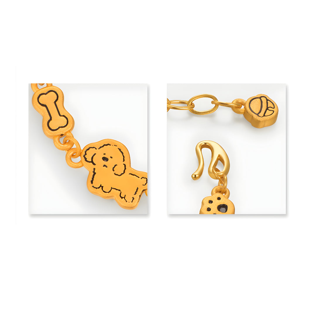 24K Pure Gold 3D Hard Gold Cute Enamel Dog Bracelet Perfect Gift