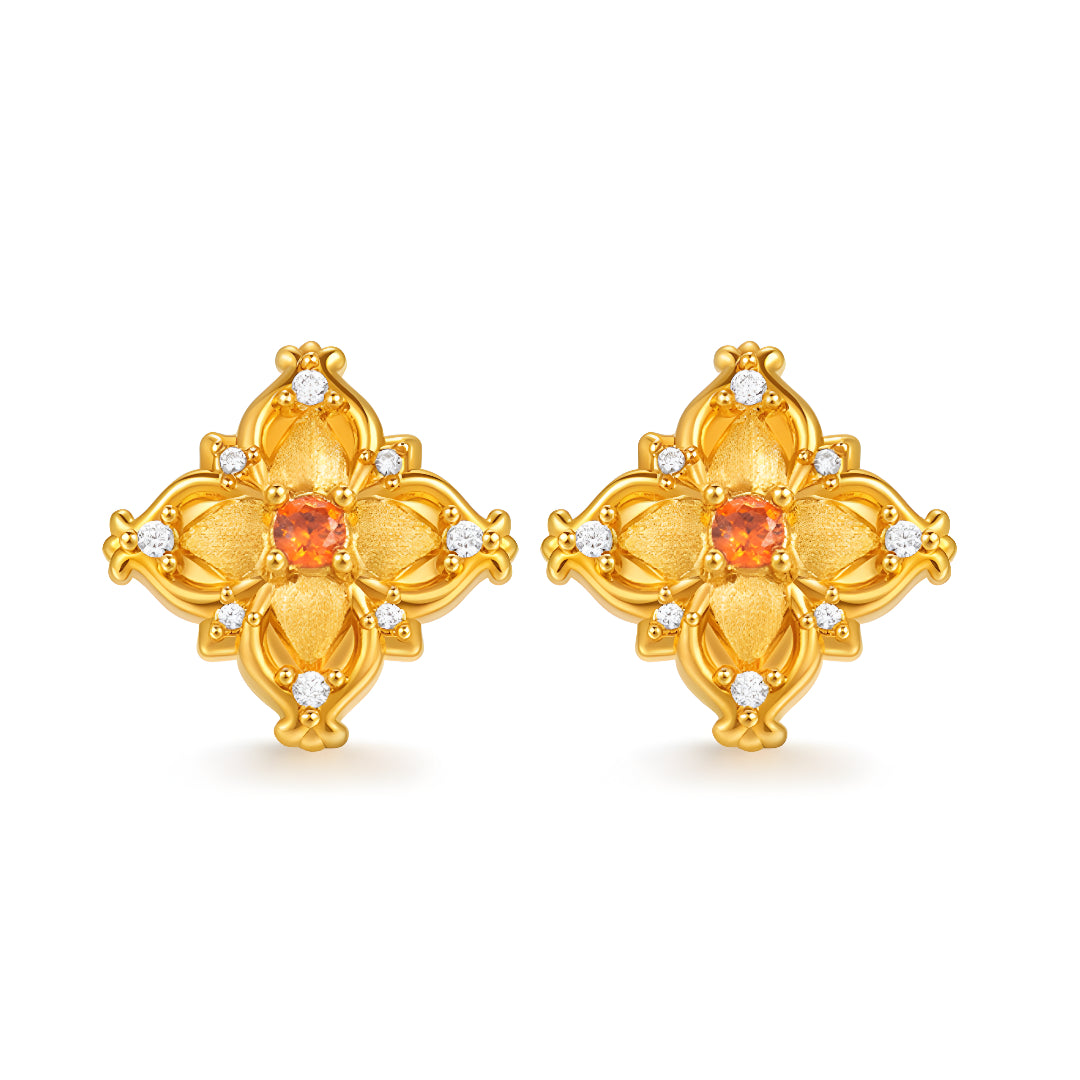 24K Pure Gold Flower 5D Retro Style Stud Earrings - Gypsophila Co.