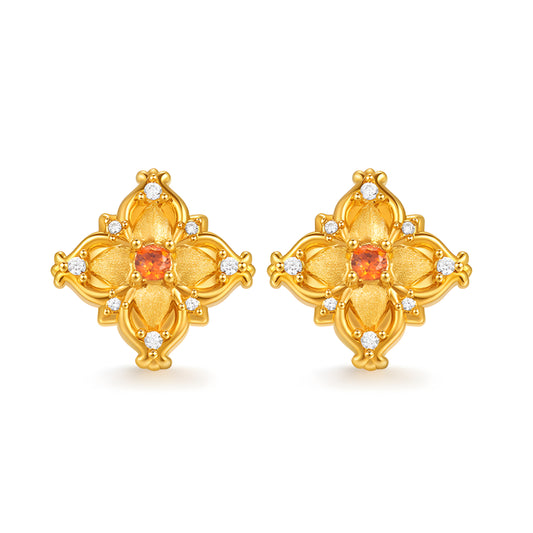 24K Pure Gold Flower 5D Retro Style Stud Earrings - Gypsophila Co.