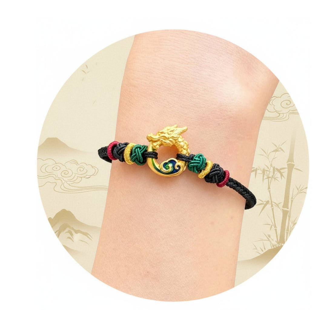 24K 999 Pure Gold Zodiac Round Dragon Good Luck Charm D.I.Y Pendant