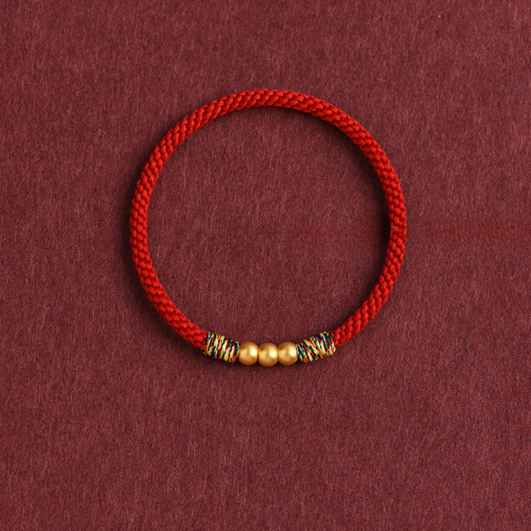 24k Solid 999 Gold Lucky Beads Red Rope Bracelet for Men and Women Blessing and Peace Braided Bracelet