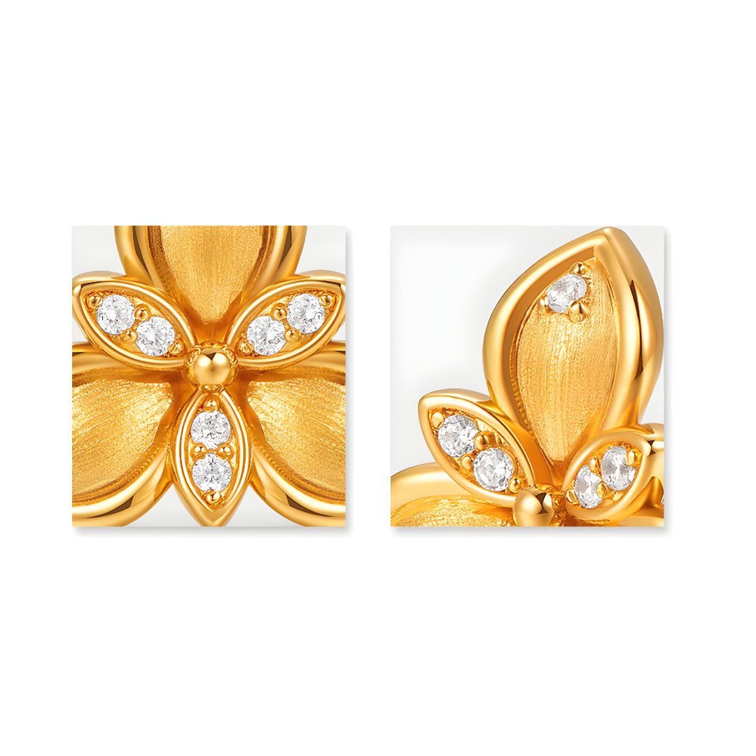 24K Real Gold Clover Flower 5D Hard Gold Brushed Surface Stud Earrings - Gypsophila Co.