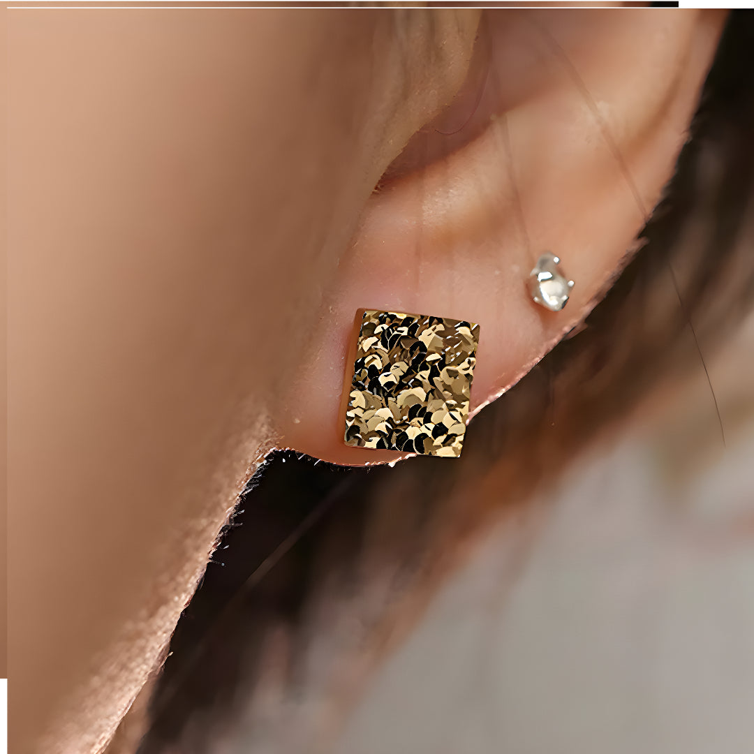 18K Gold Unique and Trendy Square Shattered Scale Stud Earrings