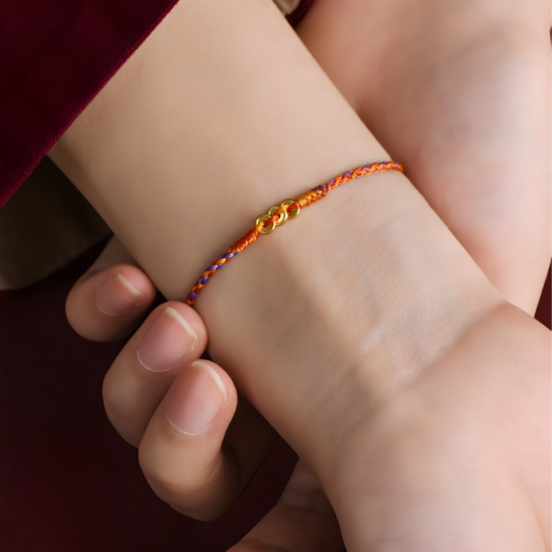 24k Mini Solid 999 Gold Coins Charm Red Rope The 9th Luck era for Men and Women Blessing and Safe Braided Bracelet