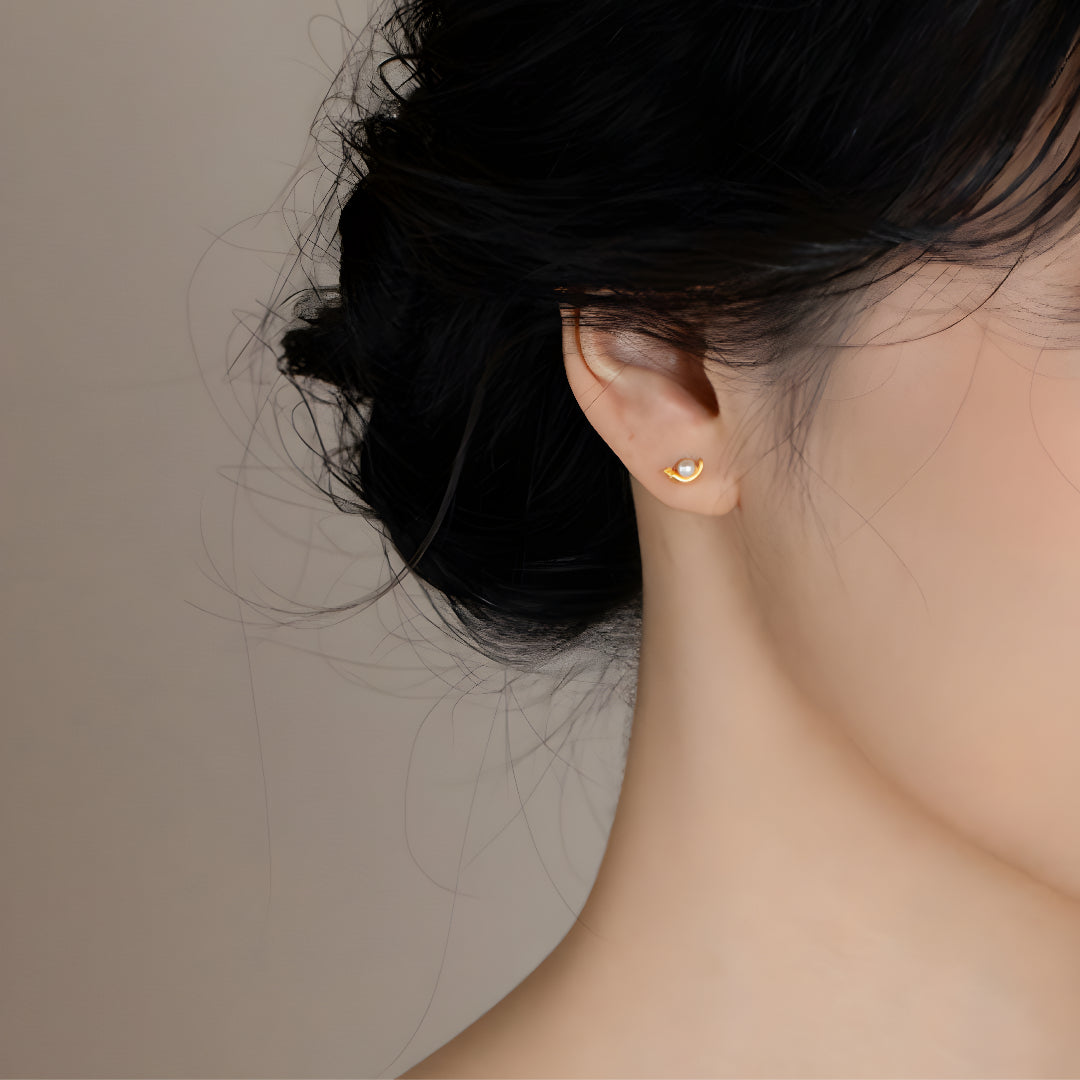 24K Real Gold Fresh water Pearl Shell Snail Stud Earrings