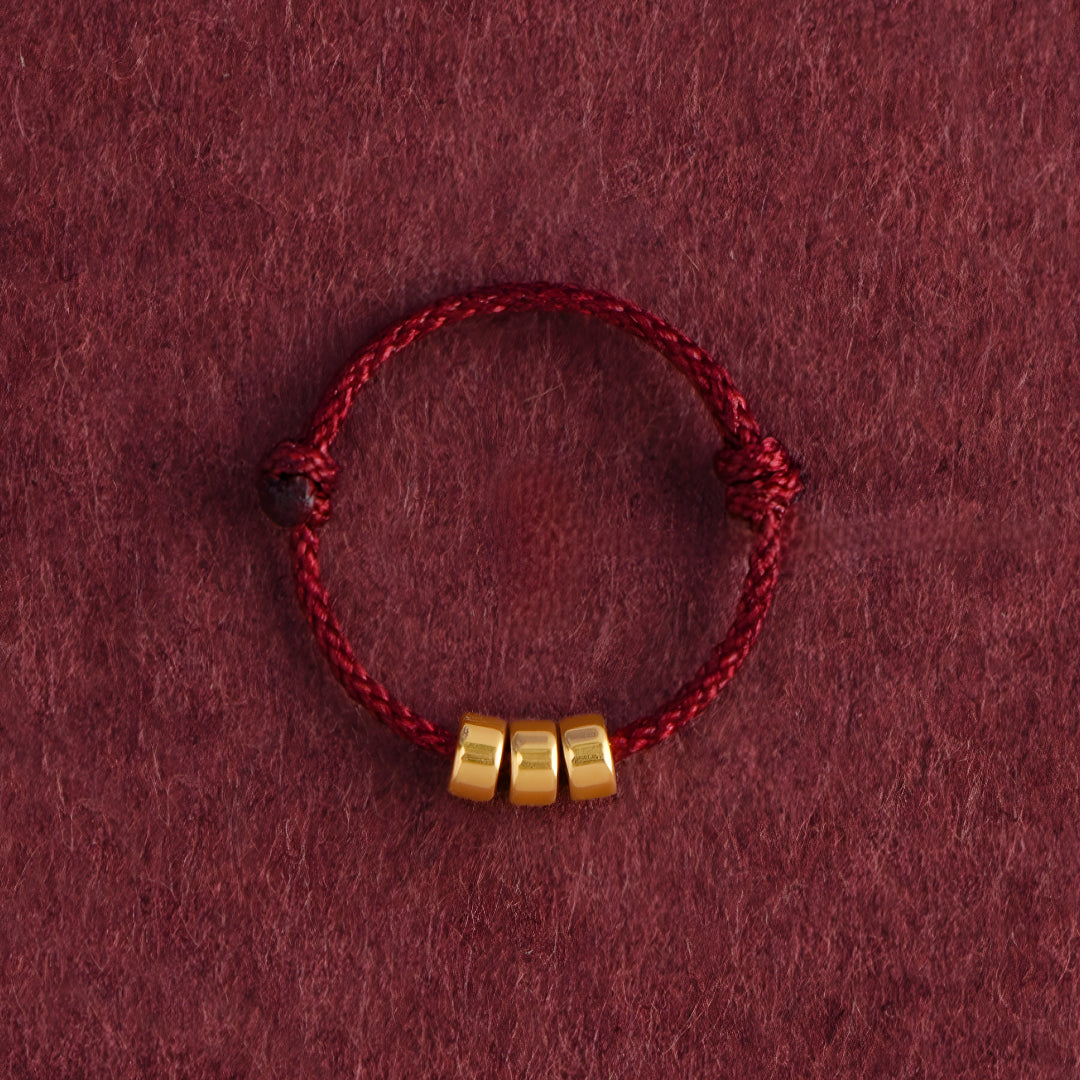 24k Solid 999 Gold Lucky Beads Red Rope Braided Adjustable Stacking Ring Minimal Style