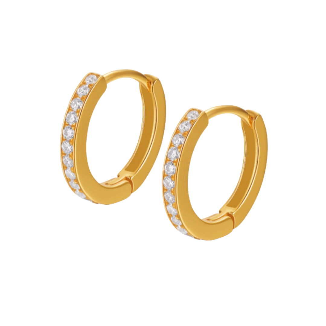 18k Real Gold Zircon Hoop Minimal Minimalist Style Earrings - Gypsophila Co.