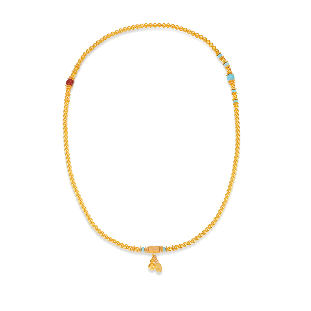 24K Real Gold Beads Bracelet Necklace multi-use Gourd Charm Bring Wealth Bracelet