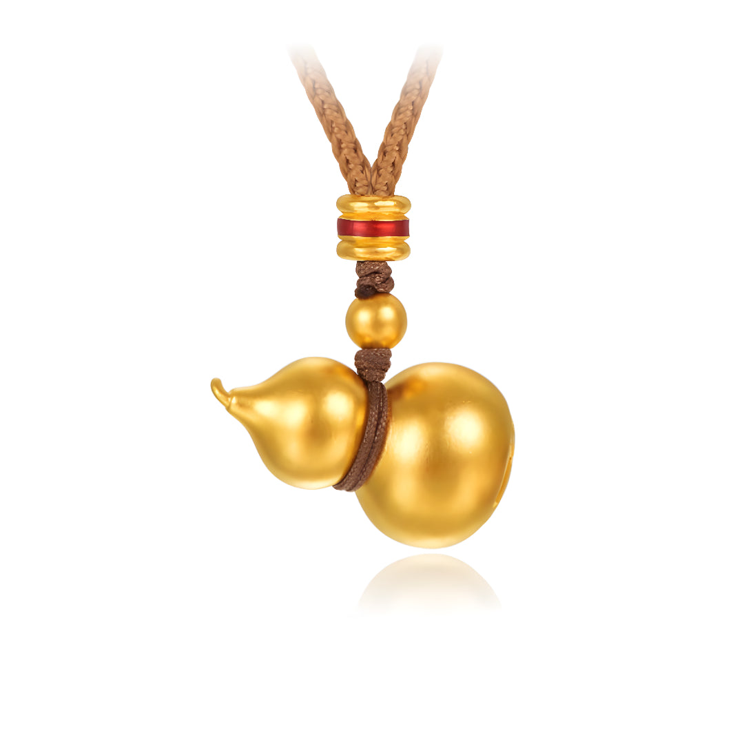 24K Pure Solid Gold Gourd Lucky Pendant