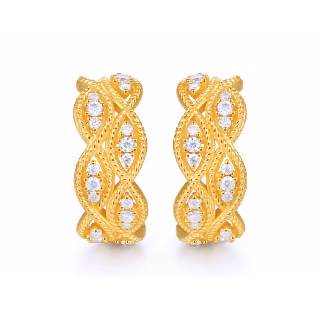 24K Real Gold Minimal Moissanite Twist Hoop Stud Earrings