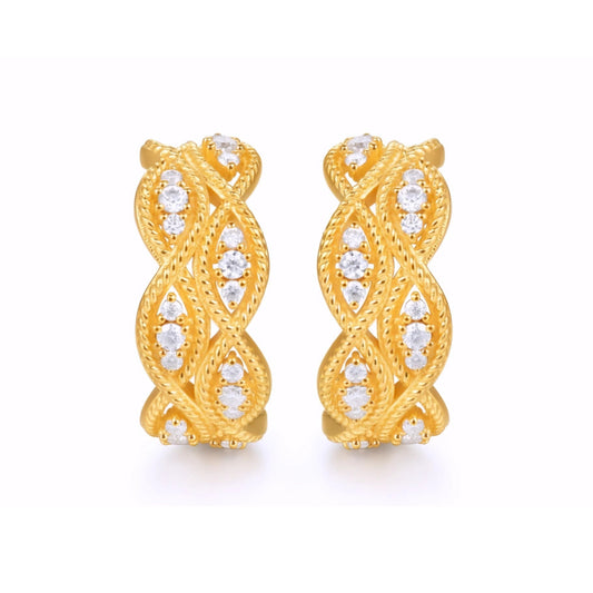 24K Real Gold Minimal Moissanite Twist Hoop Stud Earrings
