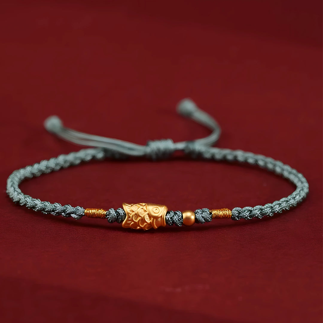 24k Solid 999 Gold Koi Carp Lucky Fish Red Rope Bracelet for Men and Women Braided Bracelet Bring Luck and Wealth