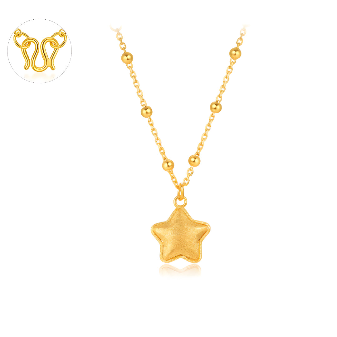 24K Pure Gold Star Pendant 5G Gold with Beads Necklace - Gypsophila Co.