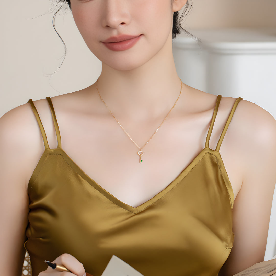 18K Pure Gold Key Clavicle Chain Necklace - Gypsophila Co.