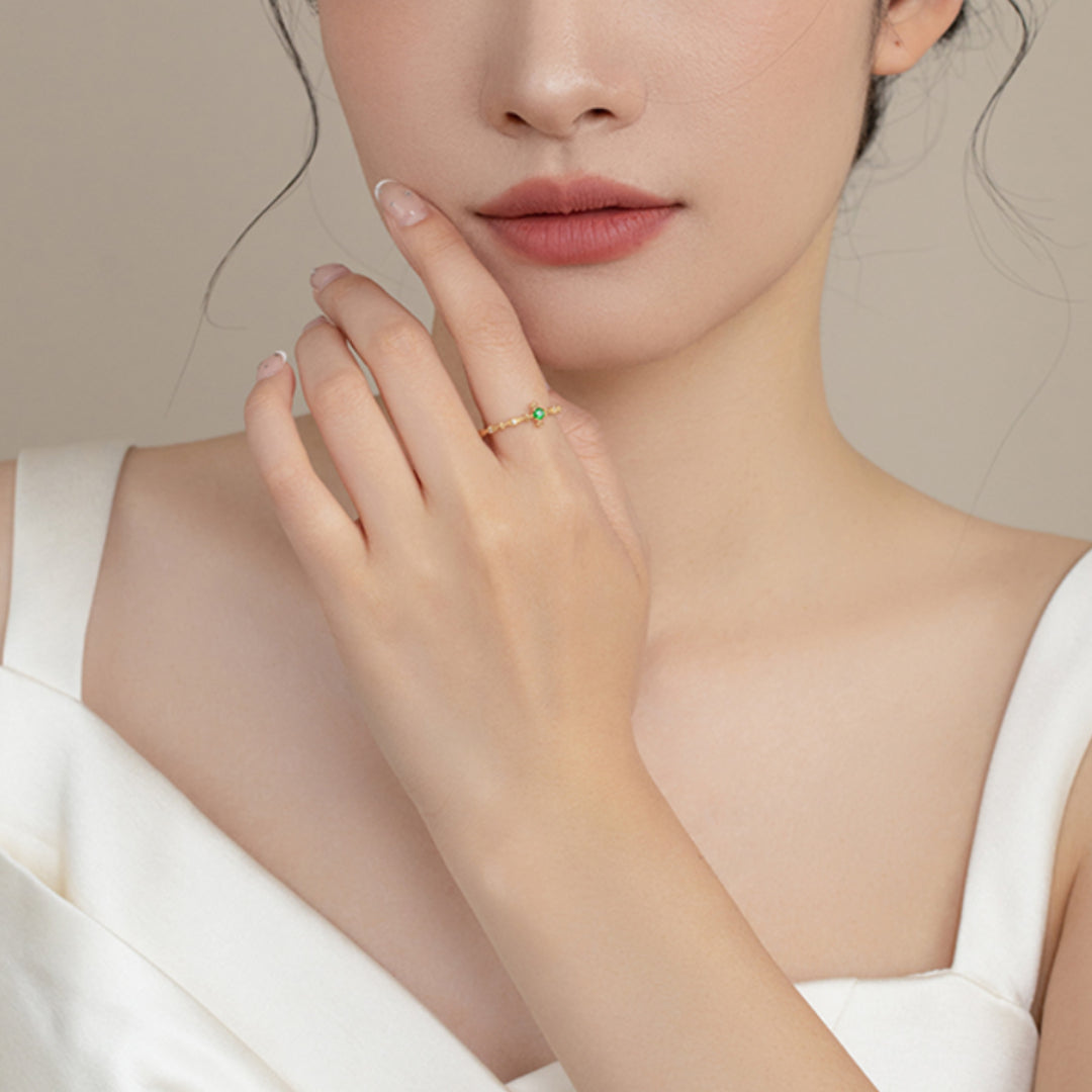 18K Real Gold Star Delicate Stacking Ring Proposal Wedding Bride Gift - Gypsophila Co.