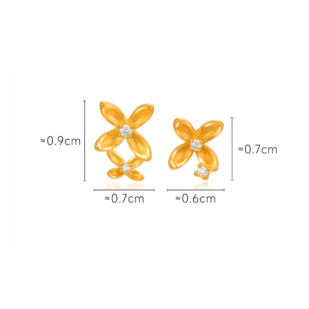 24K Pure Solid Gold Osmanthus Flower Stud Earrings - Gypsophila Co.