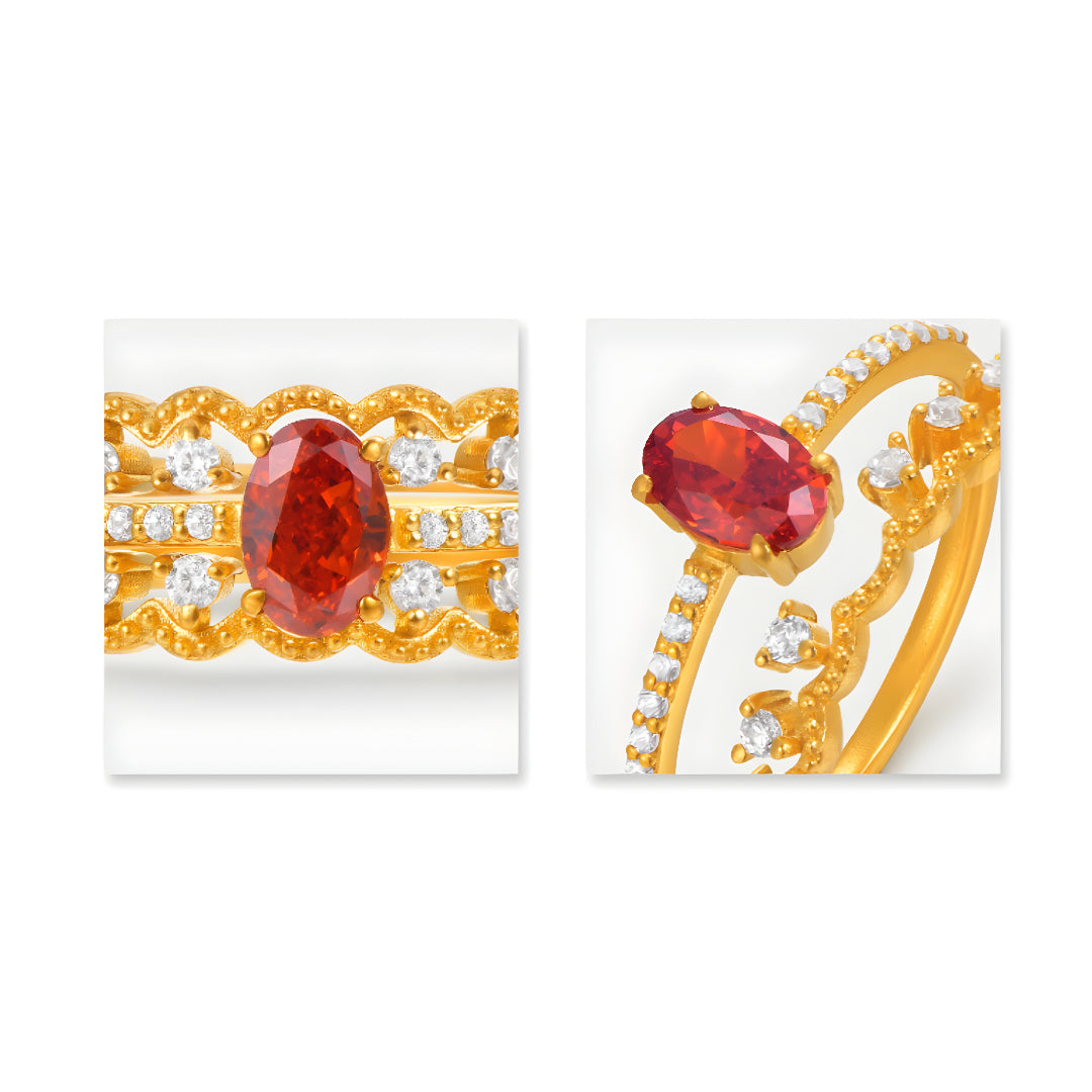 24K Pure Gold Two Rings Detachable Mix and Match D.I.Y Red Zircon Stacking Propsal Wedding Bride Ring - Gypsophila Co.