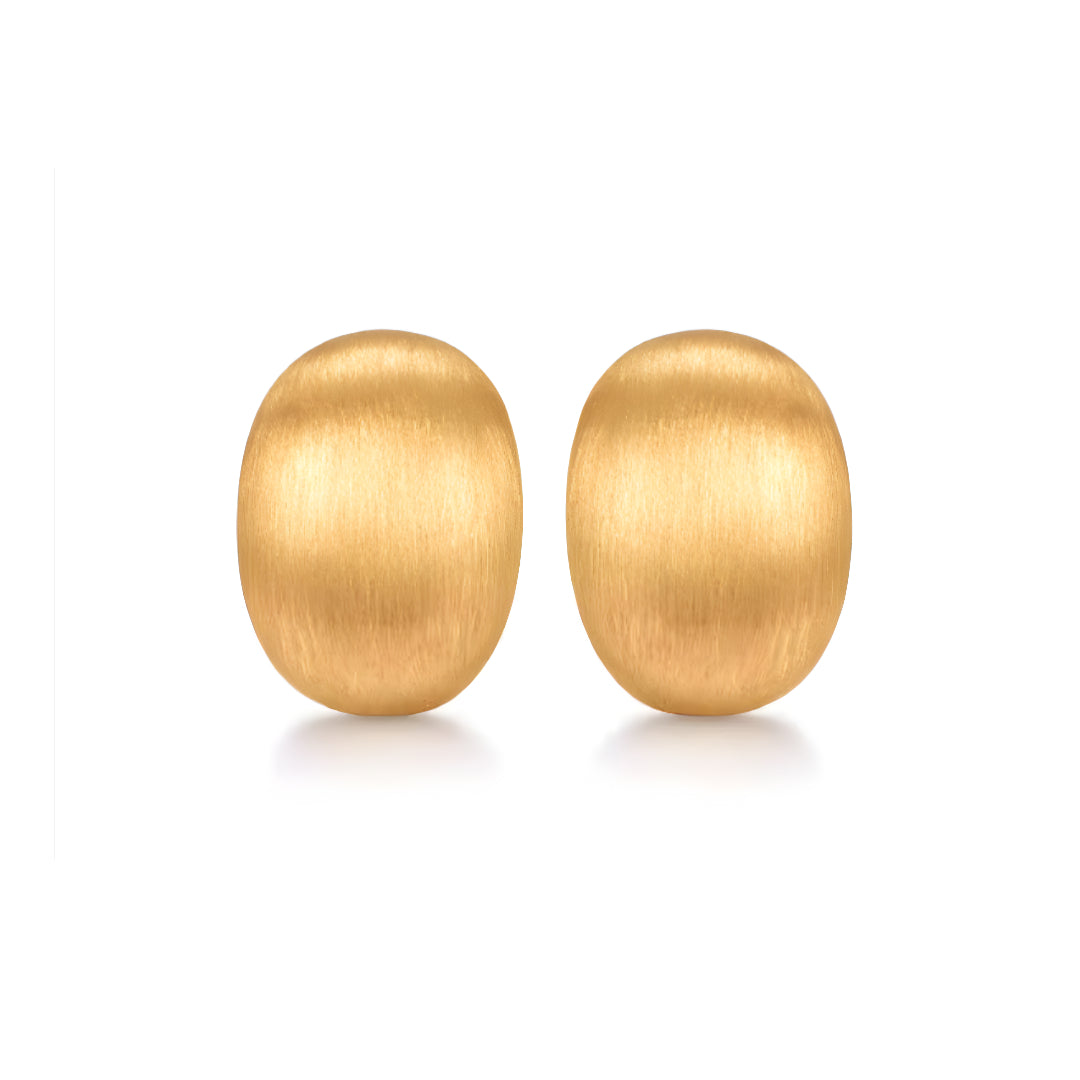 18k Real Gold Brushed Pattern Geometric Stud Earrings
