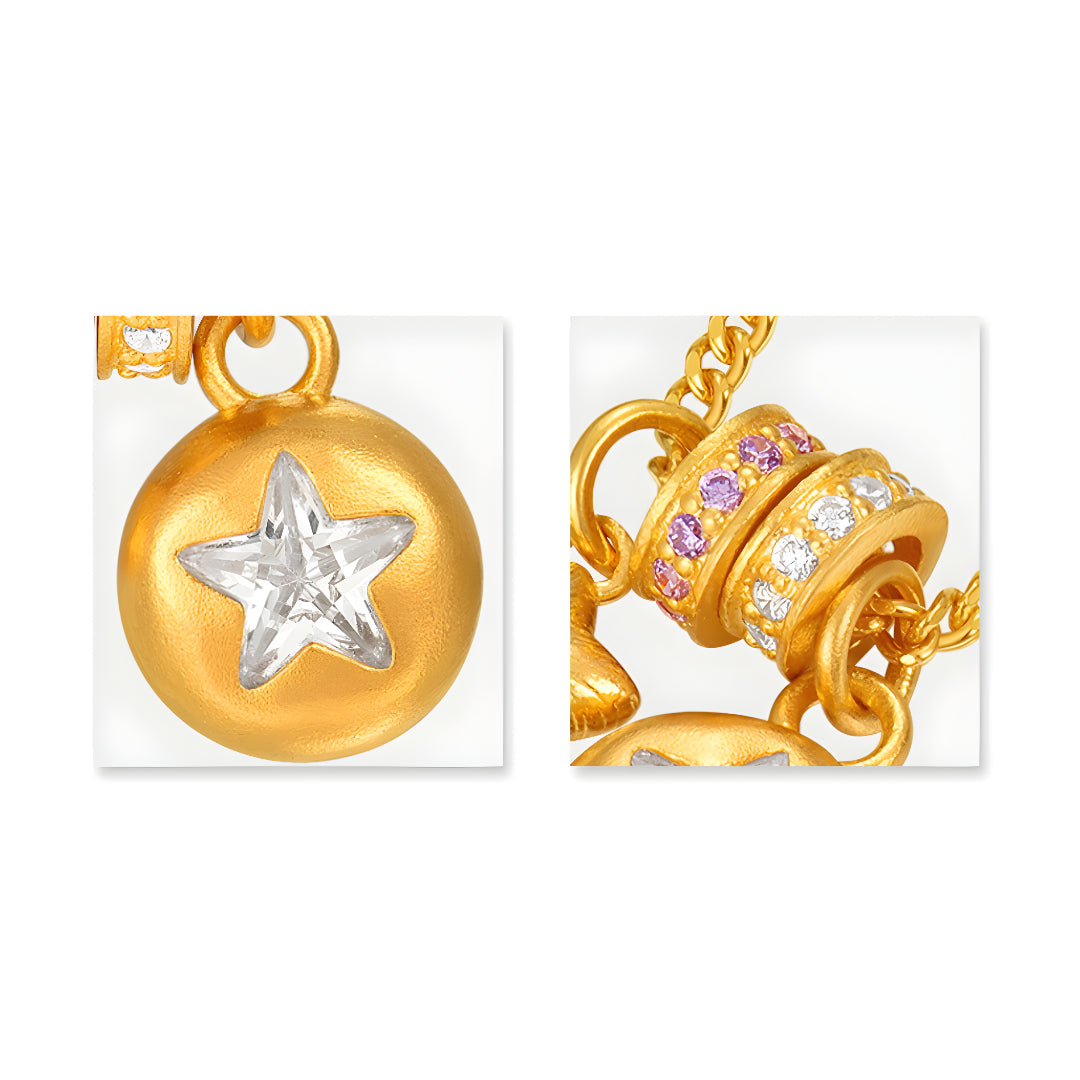 24K Pure Gold Star Charm Zircon Handmade  Pendant Necklace - Gypsophila Co.