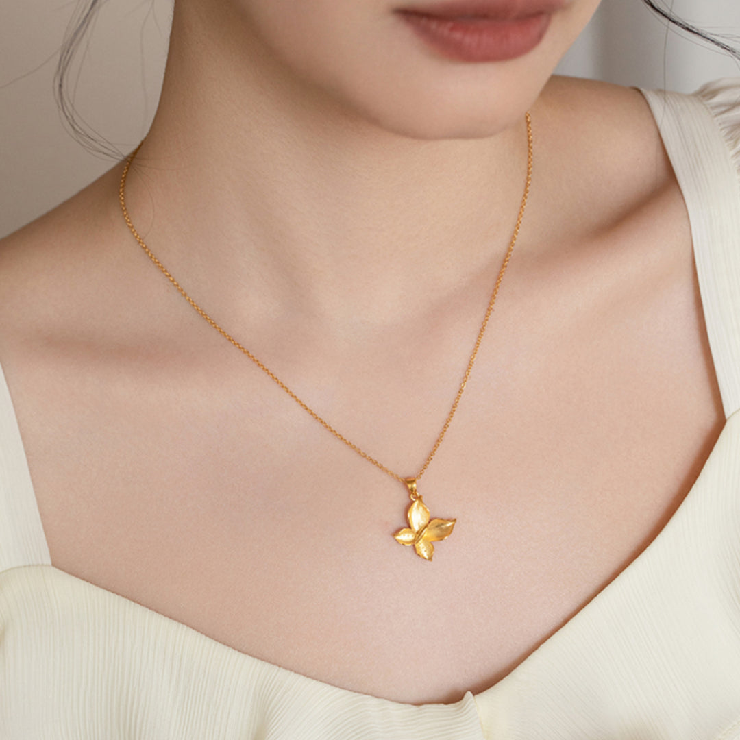 24k Pure Gold Butterfly Flower Pendant