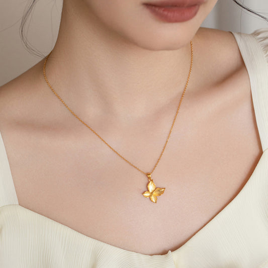 24k Pure Gold Butterfly Flower Pendant