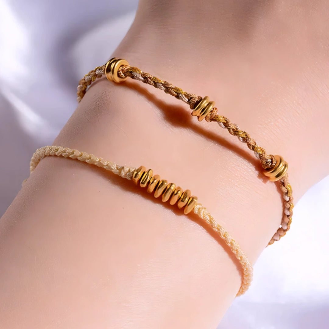 24k Pure 999 Gold Lucky Beads with Red Rope Bracelet