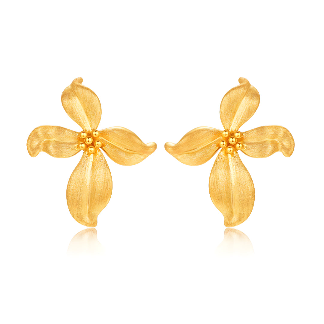 24k Pure Gold Orchid Flower Stud Earrings