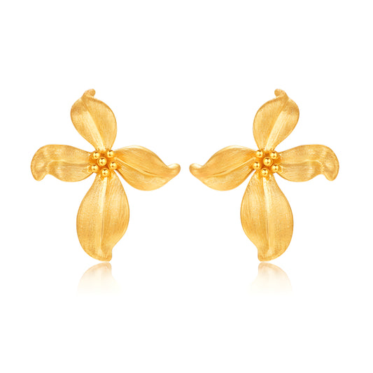 24k Pure Gold Orchid Flower Stud Earrings
