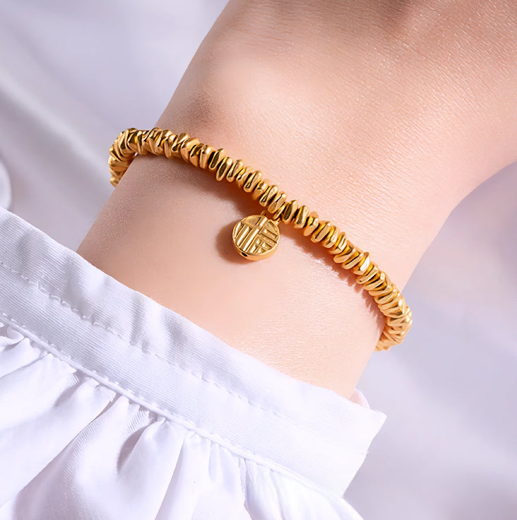 24k Pure 999 Gold Beads with Elastic Cord Bracelet Great Gift Idea