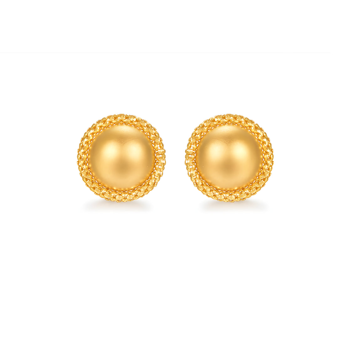 18K Gold Earrings Retro Vintage Round Style Rococo Stud Earrings