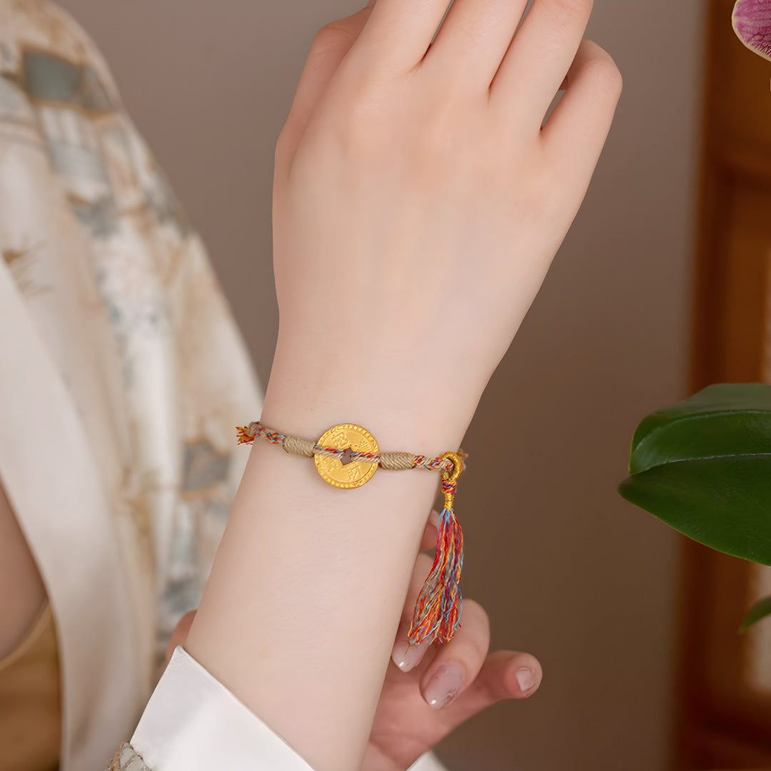 24K horse gold coin Rope Braided Bracelet Zodiac Horse Bring Wealth